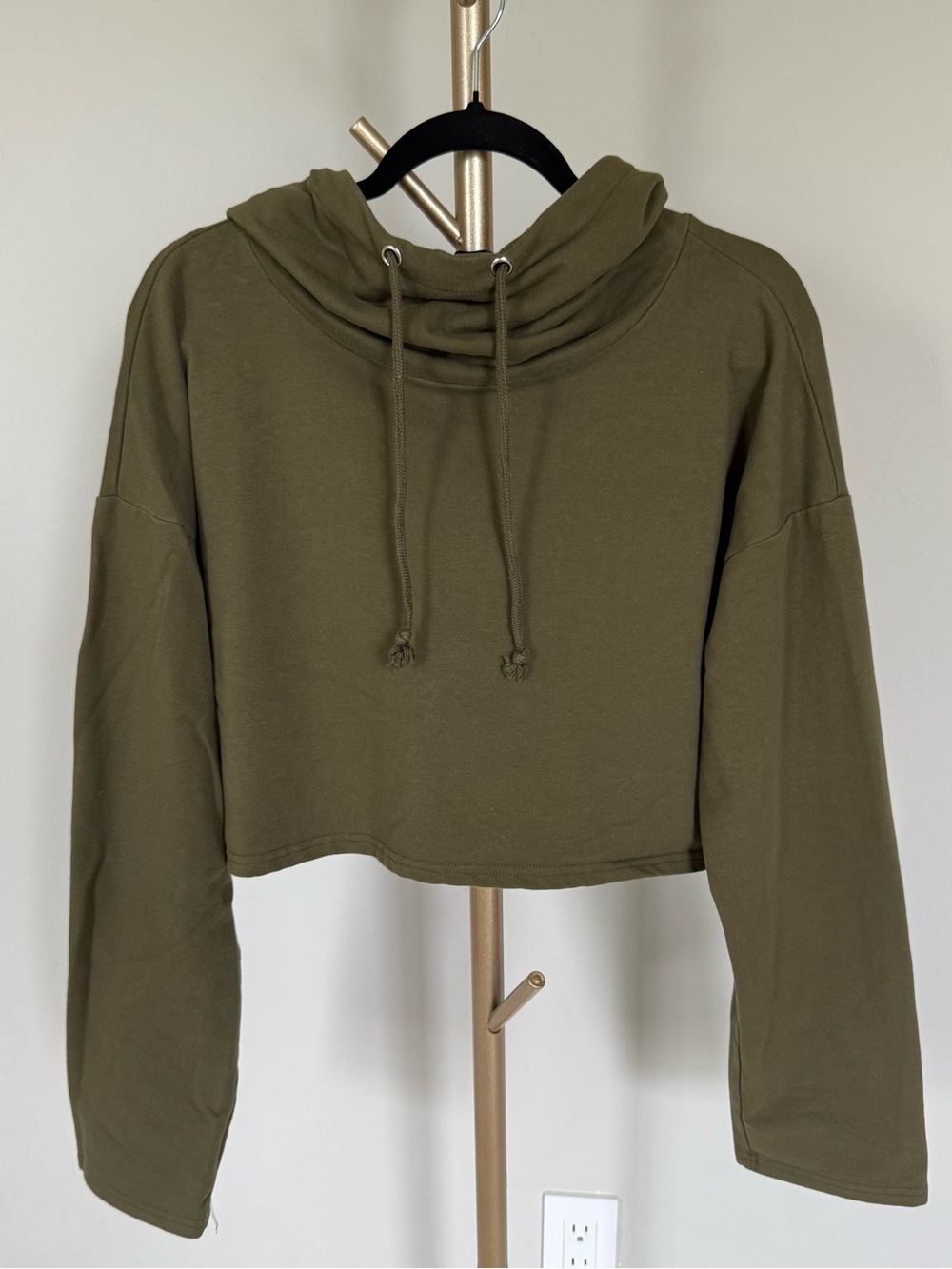 Forever 21 Olive Cropped Drawstring Hoodie